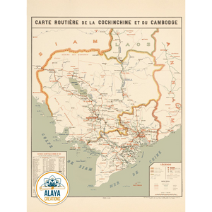 Roads Map of Cambodia & Cochinchine - 1927