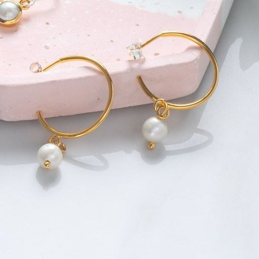 Earrings Circle Hoop with Pearl