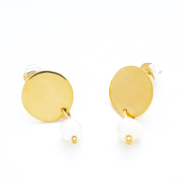 Circle Earrings Disc with Pearl