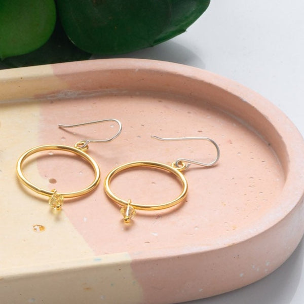 Brass Circle Earrings with Bead