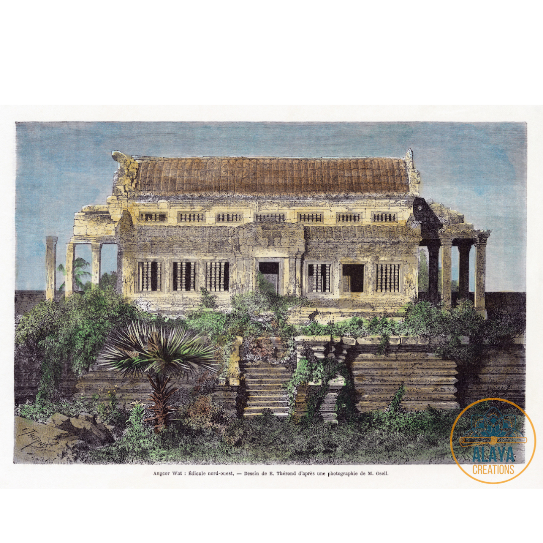 Ancient Engraving Colour 1871 - Un Tour Du Monde - Angkor Cambodia #4