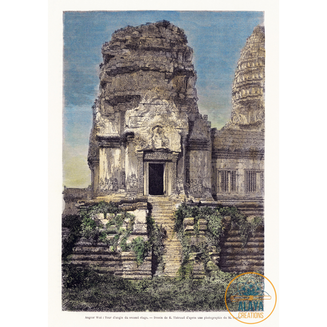 Ancient Engraving Colour 1871 - Un Tour Du Monde - Angkor Cambodia #1