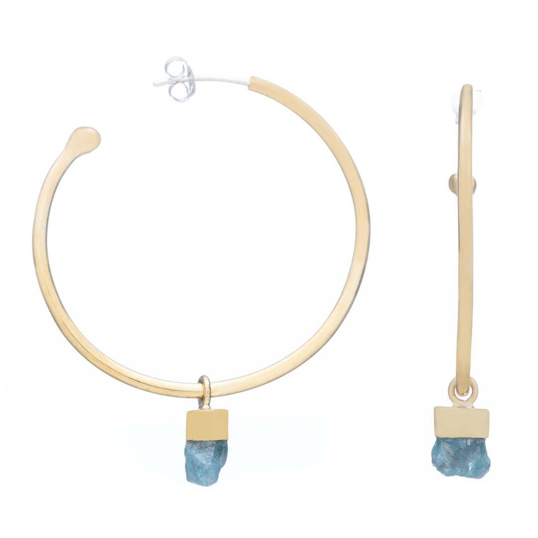 Tanzanian Blue Apatite & Recycled Brass Hoops